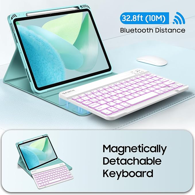 Fintie Backlit Keyboard Case for iPad Air 11-inch M4/M3/M2 (2026/2025/2024) iPad Air 5th/4th Gen 10.9 Inch - Soft TPU Cover with 7 Color Backlight Detachable Bluetooth Keyboard Emerald Marble