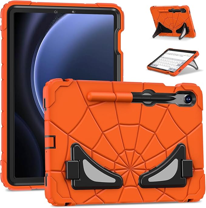 Spider Case for Samsung Galaxy Tab S10 Lite S10 FE(2025)/S9 FE 10.9 inch(2025) S Pen Holder Adjustable Stand Compatible with S9 S8 S7 11 inch (2023) (Orange)