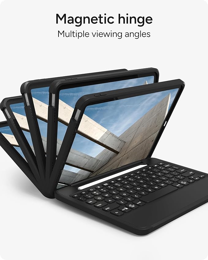ZAGG Rugged Book iPad 11 (A16)/ 10.9 (Gen 10) Case - Durable Wireless Keyboard Case Military-Grade Drop Protection Multi-Device Pairing Detachable Backlit Keyboard Black