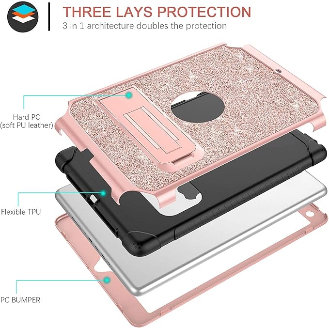 YINLAI Case for iPad 6th/5th Generation iPad 9.7 Case Glitter Women Girls Hybrid Shockproof Protective Cover with Kickstand iPad 9.7-Inch iPad Air 2nd A1893/A1954/A1822/A1823Rose Gold