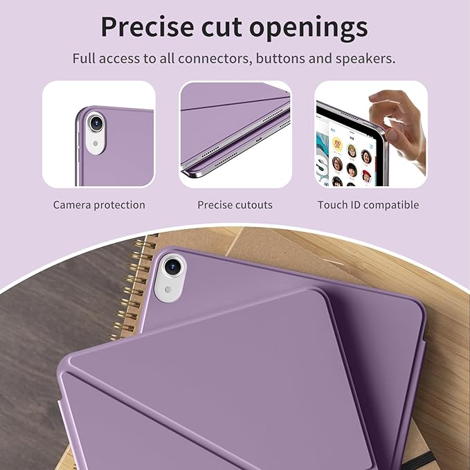 for iPad A16 Case iPad 11th/10th Generation Case (2025/2022) Removable Magnetic Cover Ultra Slim Shockproof Adjustable Portrait/Landscape Stand with Raised Screen View Auto Sleep/WakePurple