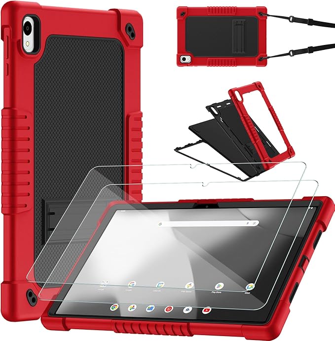 for Onn 12.1 Tablet Pro Tablet Case with 2 Pcs Screen ProtectorBuilt in Kickstand Shoulder Strap Heavy Duty Hybrid Case for Walmart Onn 12.1 Pro Tablet 2024 Model:100146663 (Red/Black)