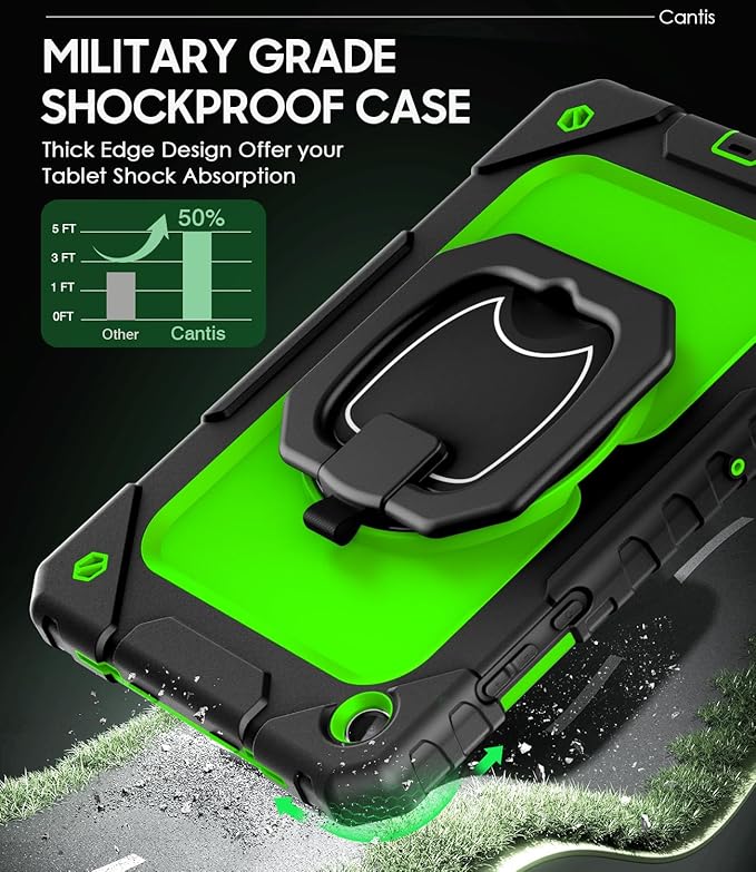 Cantis Case for Samsung Galaxy Tab A11 Plus 11 Inch 2026 (SM-X230/X236/X238) Shockproof Case for Tab A11+ with Screen Protector/Rotating Stand/Pen Holder/Shoulder Strap (Black+Green)