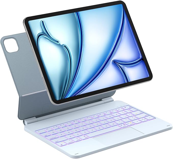 Inateck Magnetic Keyboard Case for Air 11 inch (M4 2026/2025 M3/2024 M2) Easy-Set for Air 6/5/4 Gen iPad Pro 11 inch 4/3/2/1 Gen Floating Cantilever Stand 7-Color Backlight with Trackpad Blue