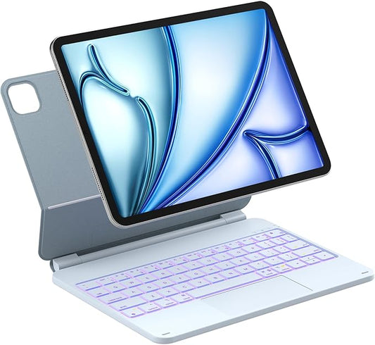 Inateck Magnetic Keyboard Case for Air 11 inch (M4 2026/2025 M3/2024 M2) Easy-Set for Air 6/5/4 Gen iPad Pro 11 inch 4/3/2/1 Gen Floating Cantilever Stand 7-Color Backlight with Trackpad Blue