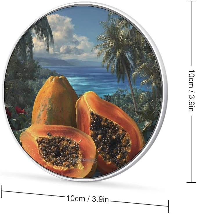 Pawpaw Vintage Papaya Ocean Seaside Fast Portable Charger 10W Funny Graphic Phone Charging Pad with USB Cable