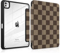 TWOLSKOO Case for iPad Pro 11-inch (M5 2025 / M4 2024) Clear Acrylic Back with TPU Bumper Pencil Holder Trifold Stand Auto Sleep/Wake Brown Checkerboard