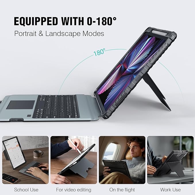 Nillkin iPad Air 13 inch Case Keyboard (M3 2025/M2 2024) &amp iPad Pro 12.9 inch (6th/5th/4th/3rd) Detachable Backlit Keyboard with Multi-Touch Trackpad Pencil Holder &amp Camera Cover Rugged Pro