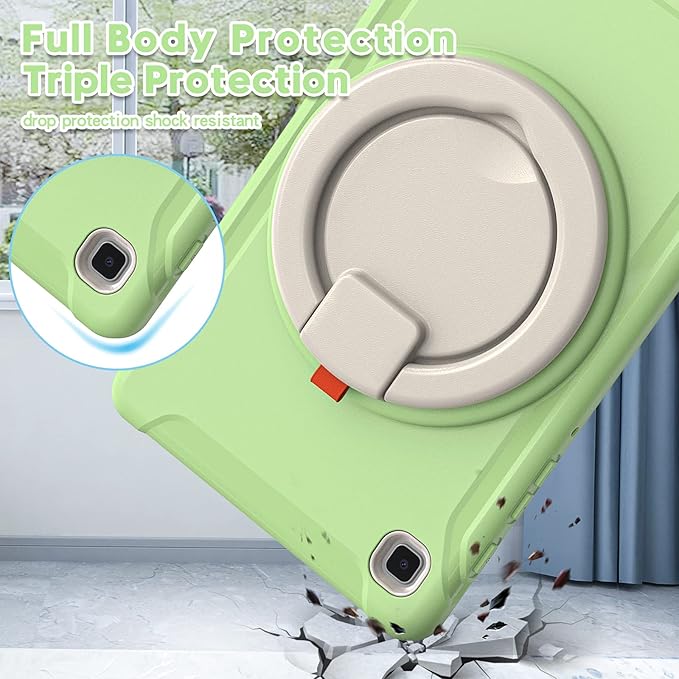 Shockproof Case for Samsung Galaxy Tab A7 Lite 8.7 Tablet Techcircle Rotating Stand Handle Heavy Duty Bumper Hybrid Cover Protective Case for Galaxy Tab A7 Lite (2021) SM-T220/T225 Matcha Green