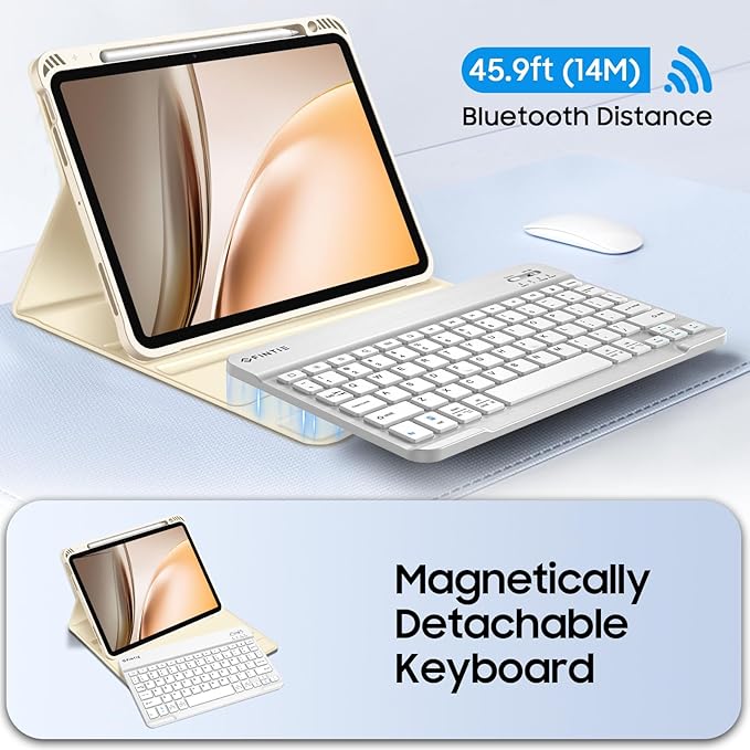 Fintie Keyboard Case for iPad Air 11-inch M4/M3/M2 (2026/2025/2024) iPad Air 5th/4th Generation (2022/2020) 10.9 Inch - Soft TPU Cover w/Magnetically Detachable Bluetooth Keyboard Starlight
