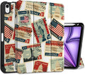 DONGKE for iPad Air 11 Inch Case M4 2026 / M3 2025 / M2 2024 &amp iPad Air 5th 2022 / 4th Gen 2020 10.9 Inch Ultra Thin Soft TPU Back Cover with Pencil Holder Support Auto Wake/Sleep Retro Stamps