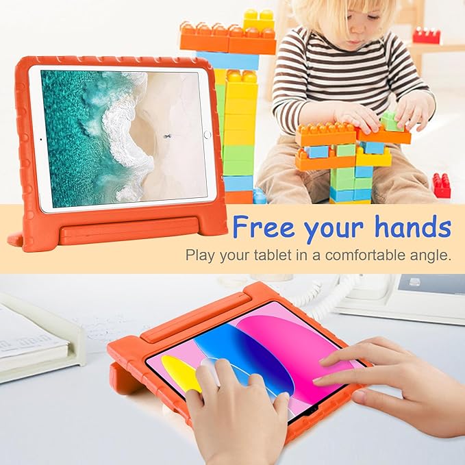 Kids Case for iPad 9th/8th/7th Generation (2021/2020/2019) iPad 10.2 Shockproof Case Techcircle Handle Stand Lightweight EVA Foam Bumper Protective Rugged Drop Protection Child Proof Cover Orange