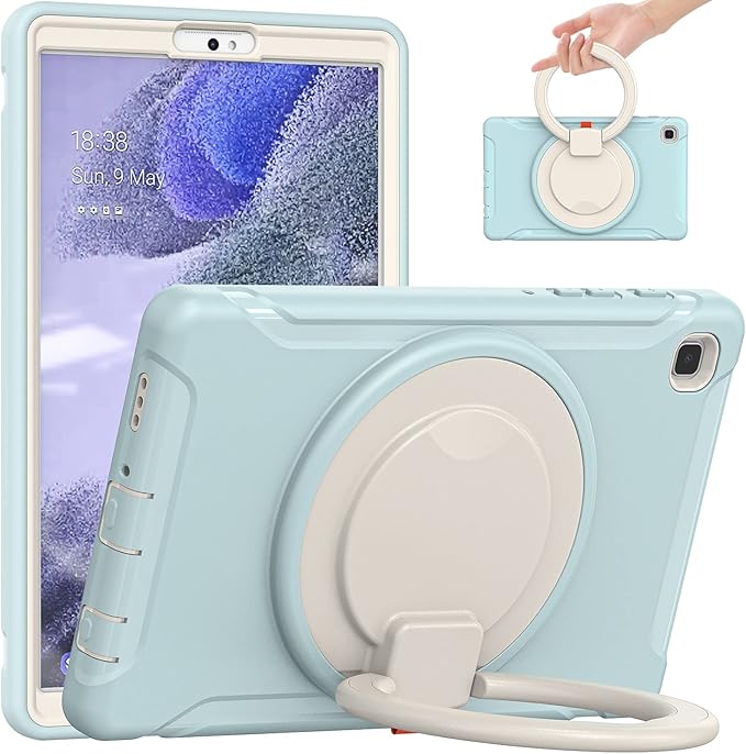 Shockproof Case for Samsung Galaxy Tab A7 Lite 8.7 Tablet Techcircle Rotating Stand Handle Heavy Duty Bumper Hybrid Cover Protective Case for Galaxy Tab A7 Lite (2021) SM-T220/T225 Baby Blue