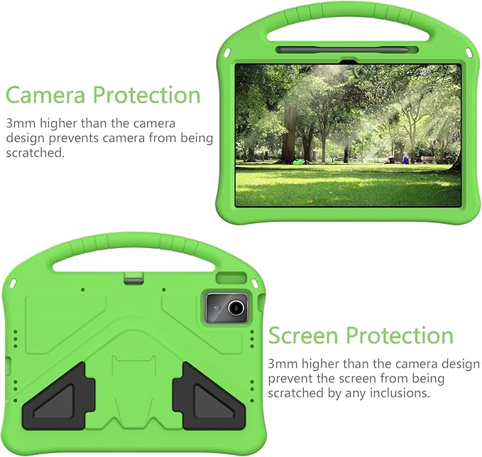 Compatible with Lenovo Idea Tab Plus 12.1 Inch 2025 TB-365FC Cute Case Lightweight Sleeve Kickstand Cover Shockproof Protection Case for Kids(Green)