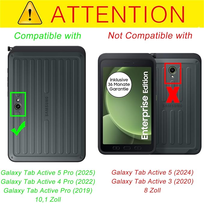 Junfire Shockproof Case for Samsung Galaxy Tab Active5 Pro 2025/ Active4 Pro 2022 Heavy Duty Rugged Case with Screen Protector/Hand Strap/360°Rotating Stand/Shoulder Belt/Pencil Holder Black