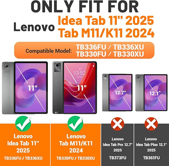 SEYMAC stock Case for Lenovo Idea Tab 11'' 2025/ Tab M11 2024/ K11 (TB336FU/TB330FU) Drop-Proof Case for Lenovo 11 inch with 360° Rotate Stand/Strap [Pen Holder] &amp Screen Protector Rose+Black