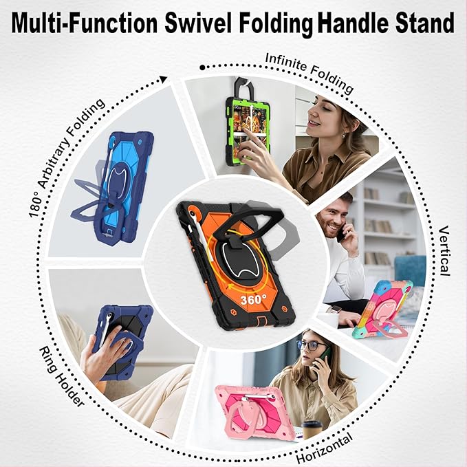 WESOROL Case for Samsung Galaxy Tab S10 Lite/S10 FE/S9 FE 10.9 Inch Galaxy Tab S9 11 InchShockproof Cover for Samsung S9 FE Tablet Case with Screen Protector Rotate Stand Pen HolderBlack Orange