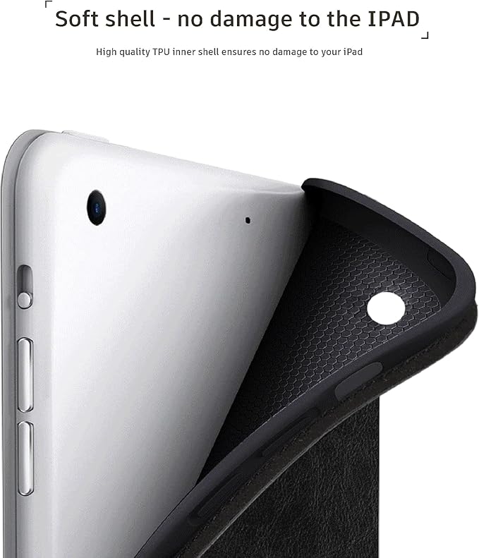 for Ipad Case 10.2-inch 9th/8th/7th Gen 2021/2020/2019 Genuine Leather Cover Protective ShellAuto Wake/Sleep.Classic Black