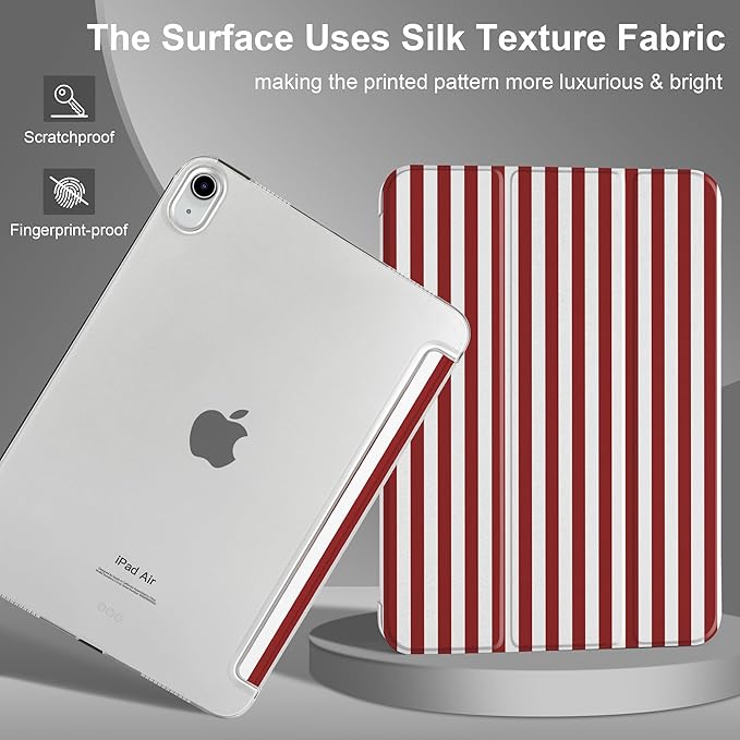 MEEgoodo for M4/M3/M2 iPad Air 11 inch Case 2026 2025 2024Case for iPad Air 5th/4th Generation 10.9 inch 2022 2020 Tablet Cover with Silk Texture &amp PC Clear Back Cover Red Stripes