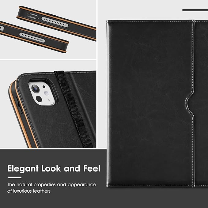 VIKESI Case for iPad Pro 13-inch M5 or M4 Released in 2025 or 2024 Leather Stand Cover with Apple Pencil Holder Auto Wake/Sleep Multiple Viewing Angles Built in Hand Strap &amp PocketBlack