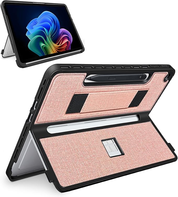 Protective Case for Microsoft Surface Pro 12 inch 2025 | Fall-Resistant Cover with Hand Strap | Compatible with Built-in Kickstand &amp Magnetic Slim Pen Storage &amp Type Cover Keyboard | Pink
