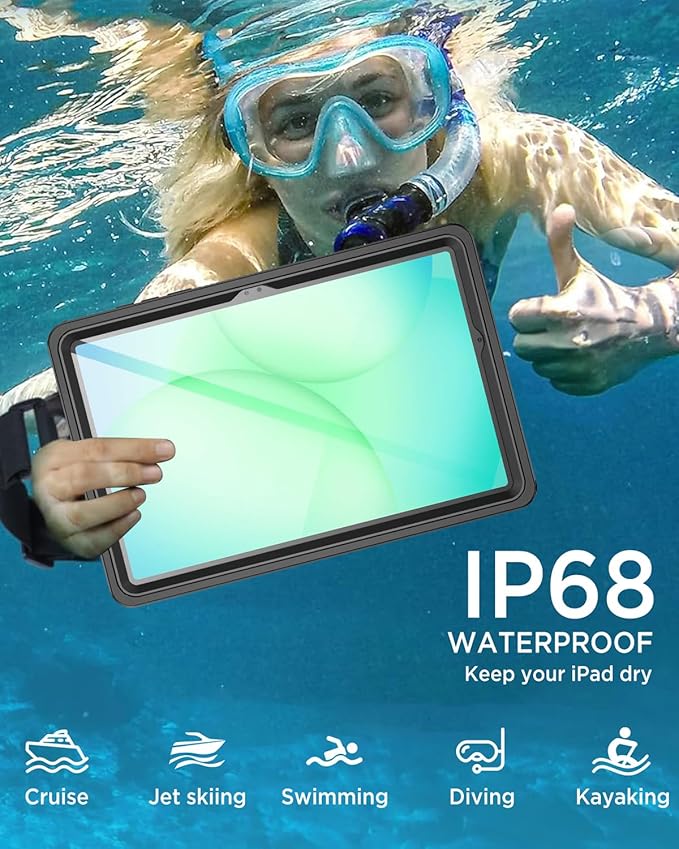 Miimall Case for Samsung Galaxy Tab A11+/Plus 11 Screen Protector Full Body Rugged Bumper Outdoor Sports IP68 Waterproof Military Grade Cover for Galaxy Tab A11 Plus 2025(Model: SM-X230/X235/X236)
