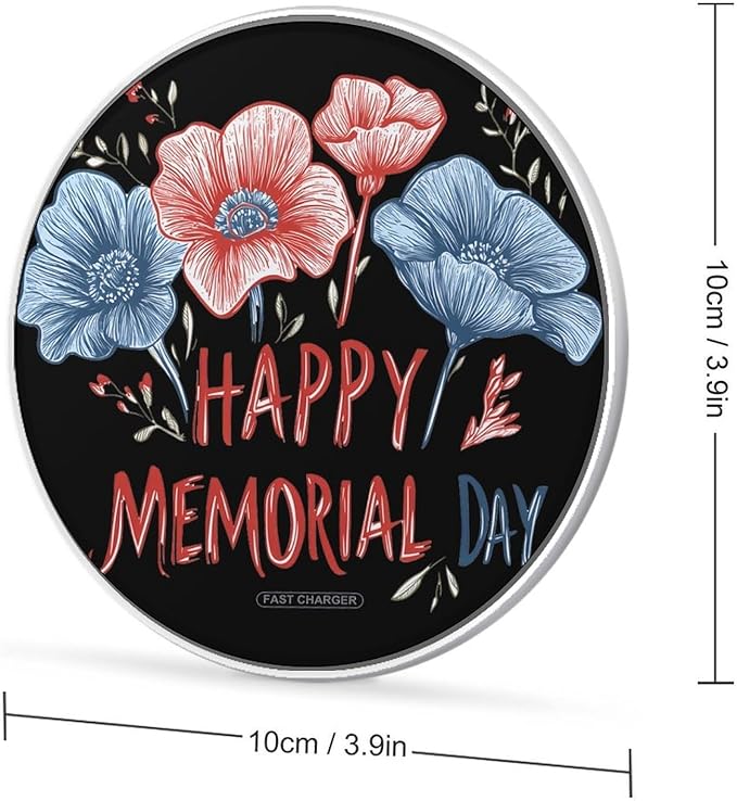 Happy Memorial Day Flower Phone Charger Magnetic Charging Pad Anti-Slip with USB Cable