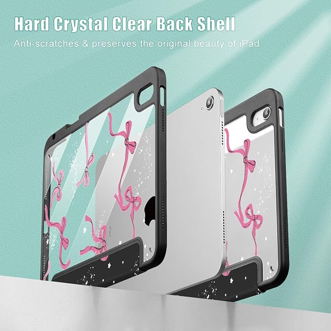 Tuiklol Case for iPad 11 inch (A16 Chip) 2025 Generation 11th / iPad 10.9 inch 2022 10th Gen Buit in Pencil Holder with Shockproof Cover Clear Transparent Back Shell Auto Wake/Sleep Bow