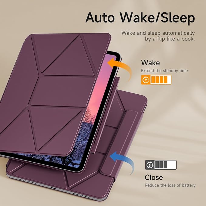 kenke Magnetic Case for iPad 11 Inch A16 2025/10th Generation 10.9 Inch 2022 with Detachable Clasp Slim Strong Magnetic Multi-fold Stand Cover with Pencil Holder Auto Wake/Sleep Purple