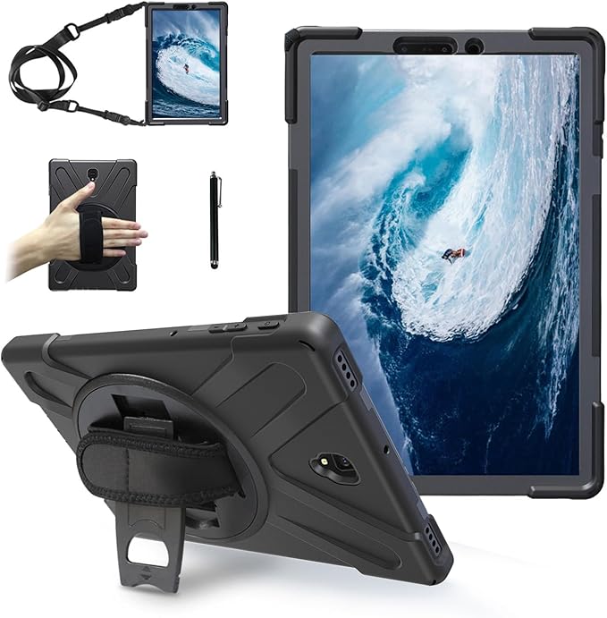 Case for Samsung Galaxy Tab S4 10.5 2018 (SM-T830/T835/T837)Portable Heavy Duty Dropproof Protective Cover Case with 360 Rotating StandHandle &amp Shoulder StrapStylus Pen (New Black)