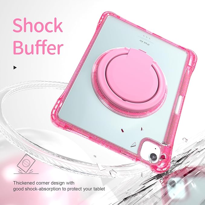 Shockproof Case for iPad Air 11'' (M4 2026/M3 2025/M2 2024)/ iPad Air 10.9'' Air 5th /4th Gen PC Clear Tablet Cases with Rotating Stand for Kids Giliter Rose