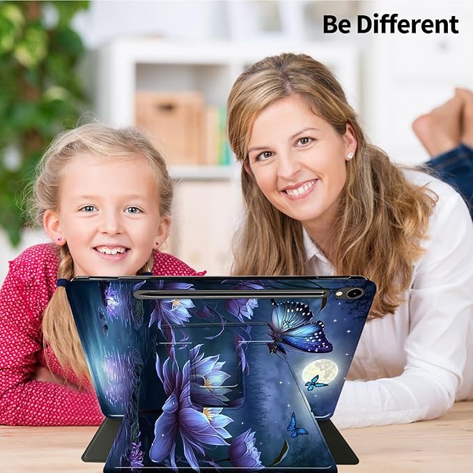 Case for Samsung Galaxy Tab S10 FE 2025/S9 FE 10.9-inch/S9 11 5G-360 Degree Rotating Multi-Angle Viewing Protective Cover with S-Pen Holde+ Auto Sleep/Wake-Purple Flower Butterfly