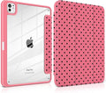 Case for iPad Pro 11 Inch (M5 2025 M4 2024) – [Built-in Pencil Holder] Shockproof &amp Stylish Clear Hard Back + Soft TPU Edge Magnetic Trifold Stand Auto Wake/Sleep Rose red Polka dot