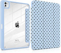 Case for iPad Pro 11 Inch (M5 2025 M4 2024) – [Built-in Pencil Holder] Shockproof &amp Stylish Clear Hard Back + Soft TPU Edge Magnetic Trifold Stand Auto Wake/Sleep Blue Polka dot