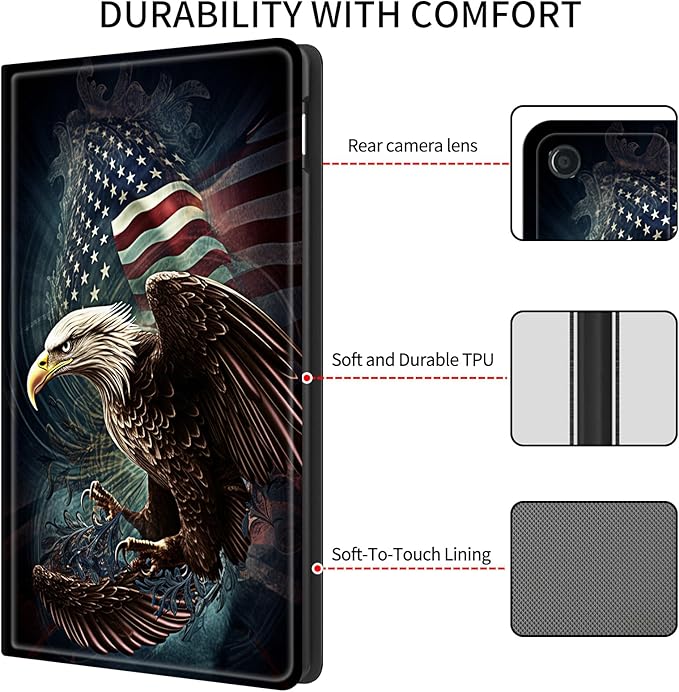 Case for All-New Amazon Fire HD 10 Tablet (13th Generation 2023 Release)Slim PU Leather Smart Cases Covers with Auto Wake/Sleep for Amazon Kindle Fire 10.1 inch TabletFlag Fierce Eagle