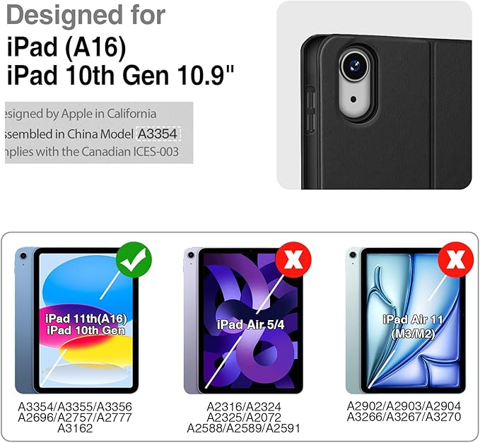 Antbox Case for iPad (A16) 11th Generation 11'' 2025/iPad 10th Generation 10.9'' 2022 with Built-in Pencil Holder Auto Sleep/Wake Function PU Leather Smart Cover (Black)