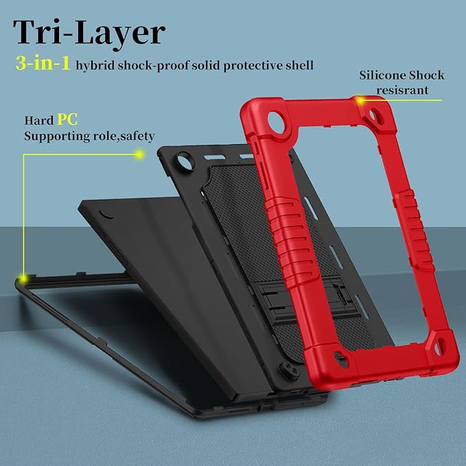 for Tmobile Revvl Tab 2 Tablet Case with 2 Pcs Screen ProtectorShockproof Kids Protective Case with Shoulder Strap Kickstand Cover for Tmobile Revvl Tab 2 Tablet 10.1 inch (Red/Black)