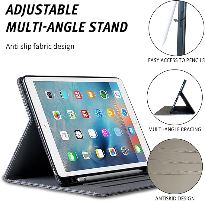 Designer Compatible iPad 10.2 inch Case9th/8th/7th Generation(2021/2020/2019) iPad Air 3rd 2019/2017 iPad Pro 10.5 PU Leather with Pencil Holder Soft Back CaseAuto Sleep/Wake Cover-Black