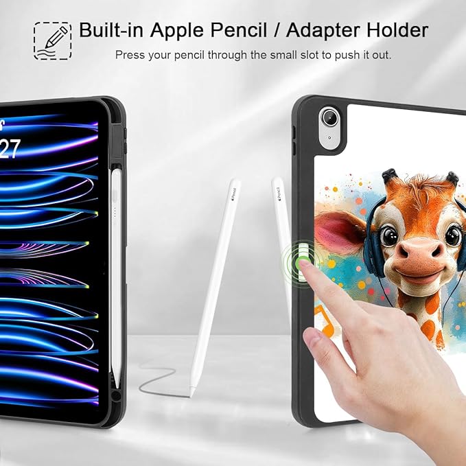 Mektron Case for iPad Air 11 inch (M4 2026 8th /M3 2025 7th /M2 2024 6th) Compatible with iPad Air 10.9 (2022 5th Gen /2020 4th Gen) Tablet Cover Buit in Pencil Holder Cute Giraffe