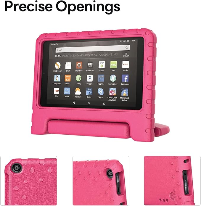 Kids Case for Kindle Fire HD 8 Tablet 8th/7th/6th Generation (2018/2017/2016 Release) Soft Flexible Lightweight Shockproof Durable with Handle Stand Rose