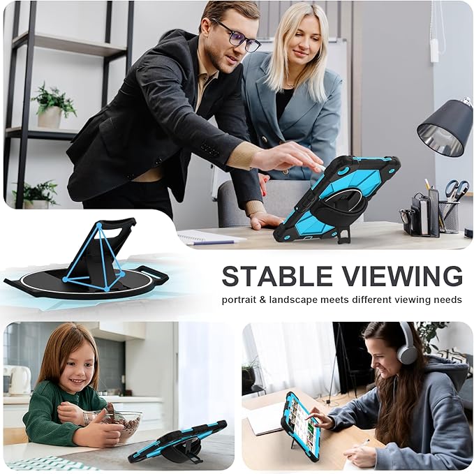 for Samsung Galaxy Tab A11 Plus/A11+ Case 2025 11 Inch Galaxy Tab A9+ Case 2023 Rugged Samsung A11+ Tablet Cover with 360 Rotating Stand Hand Strap Shoulder Strap Screen Protector BlackBlue