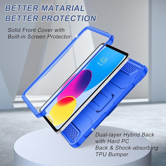 Soke Case for iPad (A16) 11th Generation 11-inch 2025 iPad 10th Generation 10.9-inch 2022 with Built-in Screen Protector and Kickstand Rugged Full Body Protective Cover - Abyss Blue