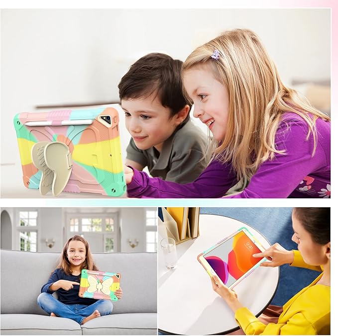 for iPad 9th Generation Case 10.2 inch for Kids Girls with Butterfly Kickstand Shoulder Strap Pencil Holder Rugged Cover for iPad 9th 8th 7th Gen 2021 2020 2019 Rose Gold