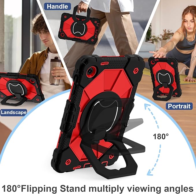 for T-Mobile Revvl Tab 2 Case 10.1 Inch 2025 Shockproof Cover for Revvl Tab 2 5G Tablet Case Kids with 360° Rotating Handle Stand Pen Holder Shoulder Strap Black Red