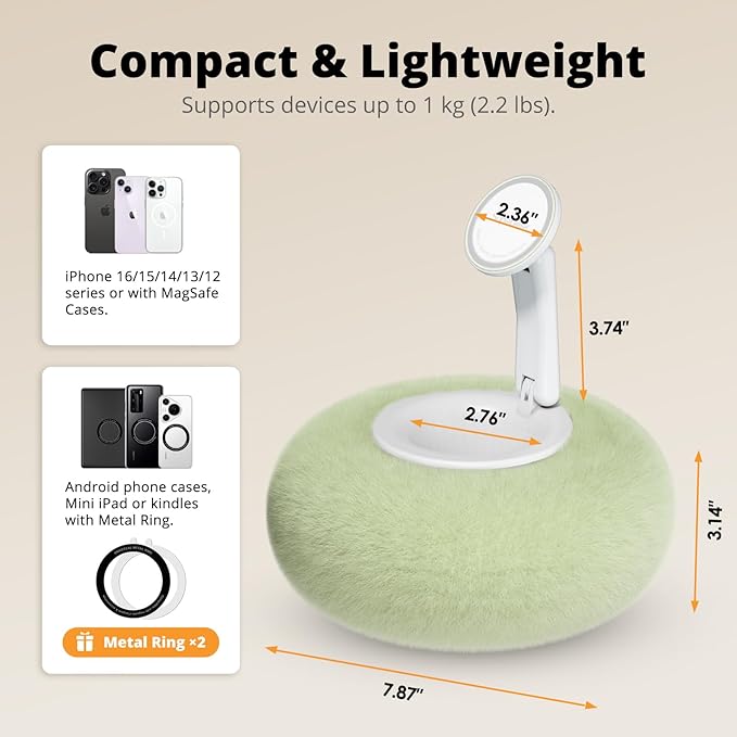 Magnetic Phone Pillow Stand Phone Holder for BedLapDesk Cozy Pillow Stand with Snack Bowl and 2 Magnetic Rings Compatible with 3.5-7 iPhoneE-Reader Kindle Green