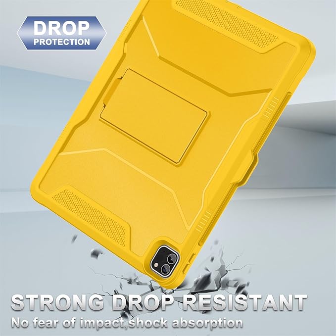 Soke Case for iPad Pro 12.9 Inch 6th/5th/4th Generation(2022/2021/2020 Release) Rugged Shockproof Protective Cover with Built-in Kickstand for Apple iPad Pro 12.9 - Lemon Yellow
