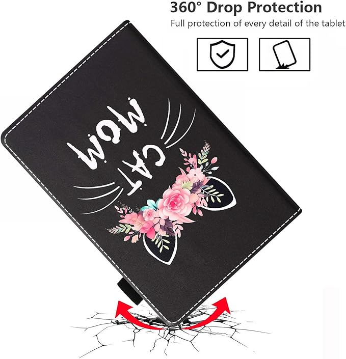Case for Amazon Kindle Fire HD 10 &amp 10 Plus Tablet 10.1 (13th/11th Generation 2023/2021 Release) - Premium PU Leather Cover with Auto Sleep Wake Floral Cat Mom
