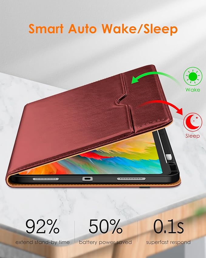 DTTO for iPad Pro 13 inch Case (M5/M4) 2025/2024 Premium Leather Business Folio Stand Cover with Pencil Holder - Auto Wake/Sleep &amp Multiple Viewing Angles Built in Hand Strap &amp Pocket Burgu