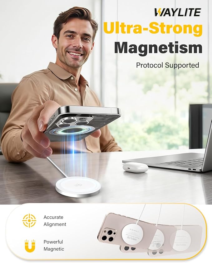 25W Wireless Charger for MagSafe Qi2.2 Magnetic Fast Charging Pad for iPhone 17/16/15/14/13/12 Series &amp AirPods Strong Magnet Thin &amp Portable Wireless Charger for Travel Home Office(White