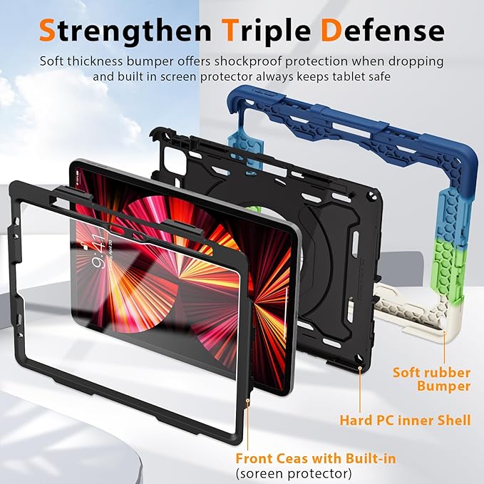 ROISKIN for iPad Air 11 inch M4/M3/M2 Case iPad Pro 11 inch 4th/3rd/2nd/1st GenerationiPad Air 5th/4th 10.9 inch CaseHeavy Duty Shockproof with 360 Stand Handle Shoulder Strap Pen Holder for Kids